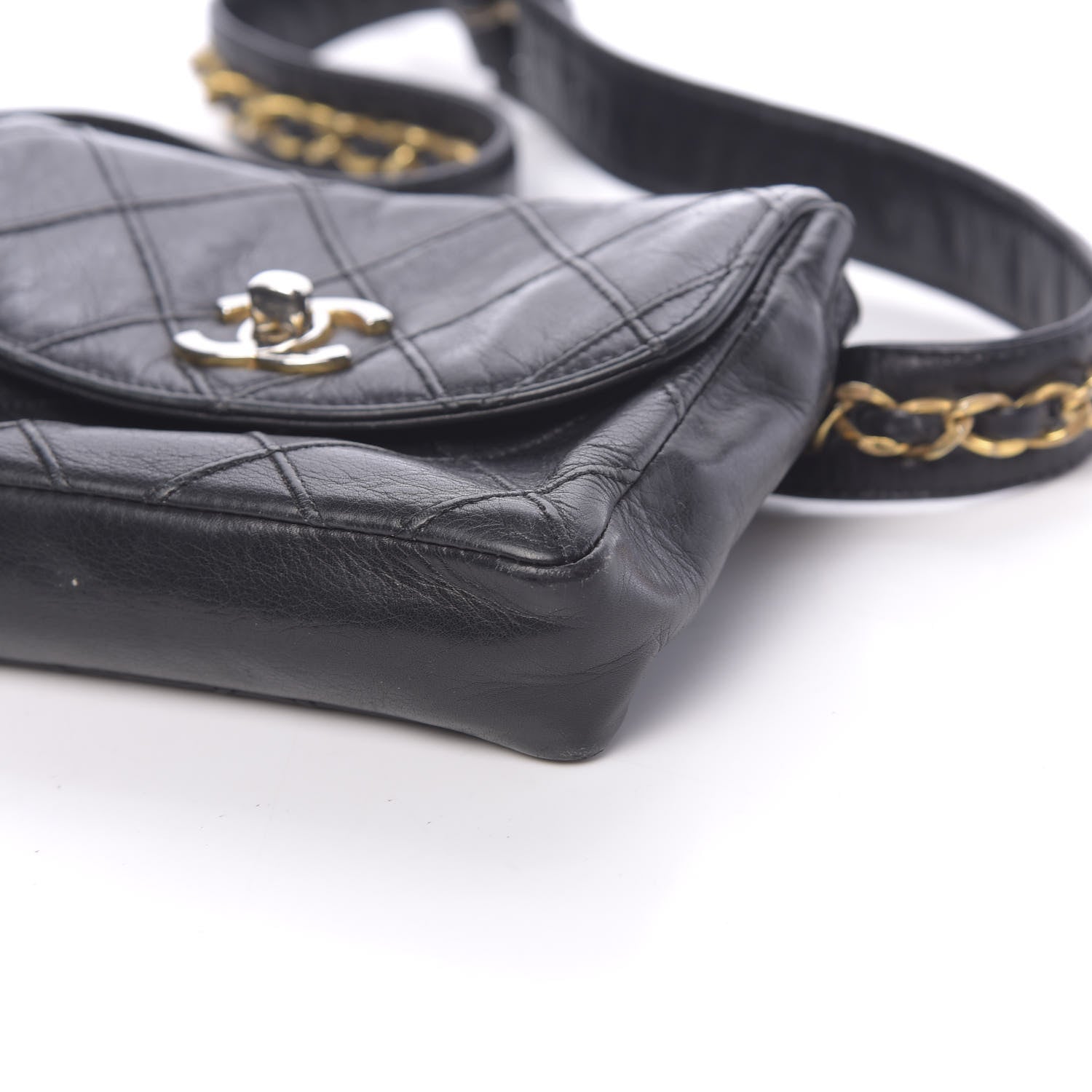 Chanel Calfskin Diamond Embossed Flap Waist Belt Bag Black 10 of 14