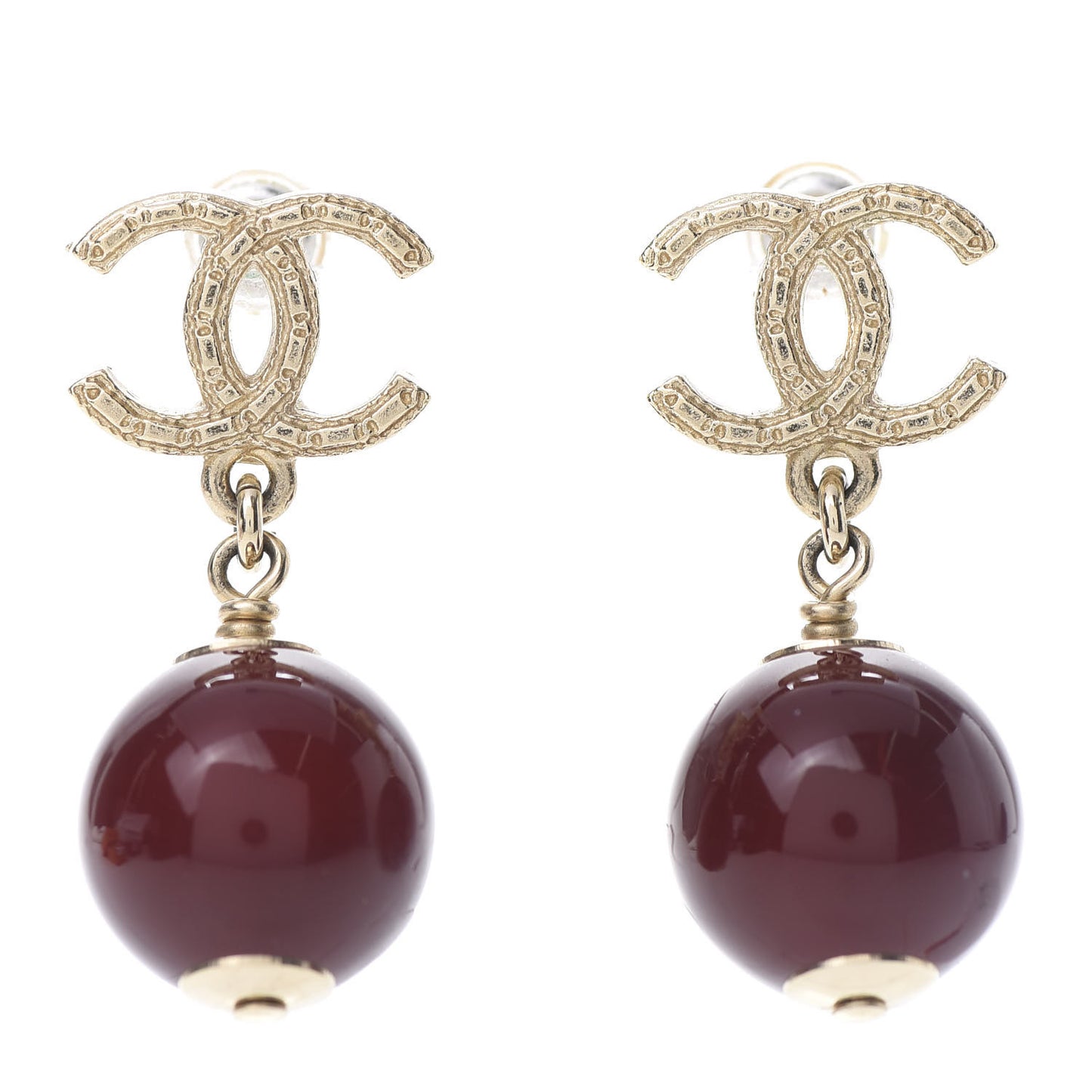 CC Bead Drop Earrings Gold Red