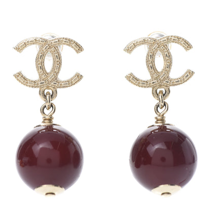 Chanel CC Bead Drop Earrings Gold Red 1 of 5
