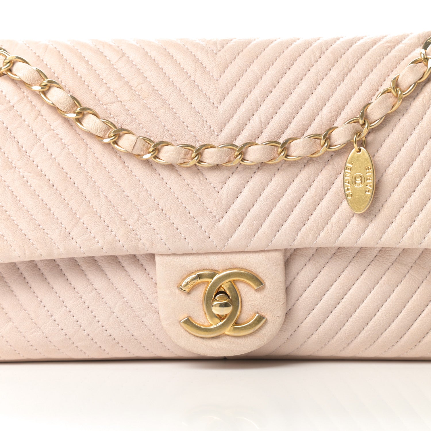 Chanel Wrinkled Lambskin Chevron Quilted Medium Flap Beige 8 of 10