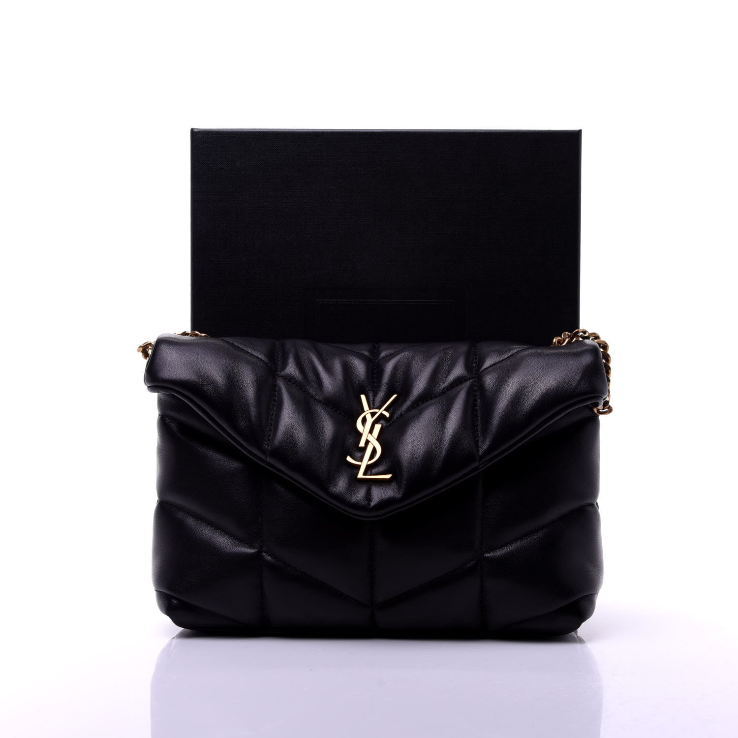 Saint Laurent Lambskin Quilted Toy Loulou Puffer Monogram Chain Satchel Black 22 of 23
