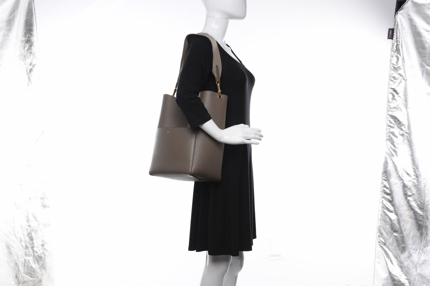 Soft Grained Calfskin Sangle Bucket Bag Taupe