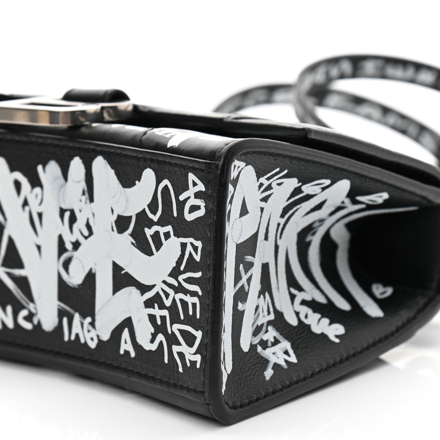 Smooth Calfskin Graffiti Hourglass Top Handle Bag XS Black White