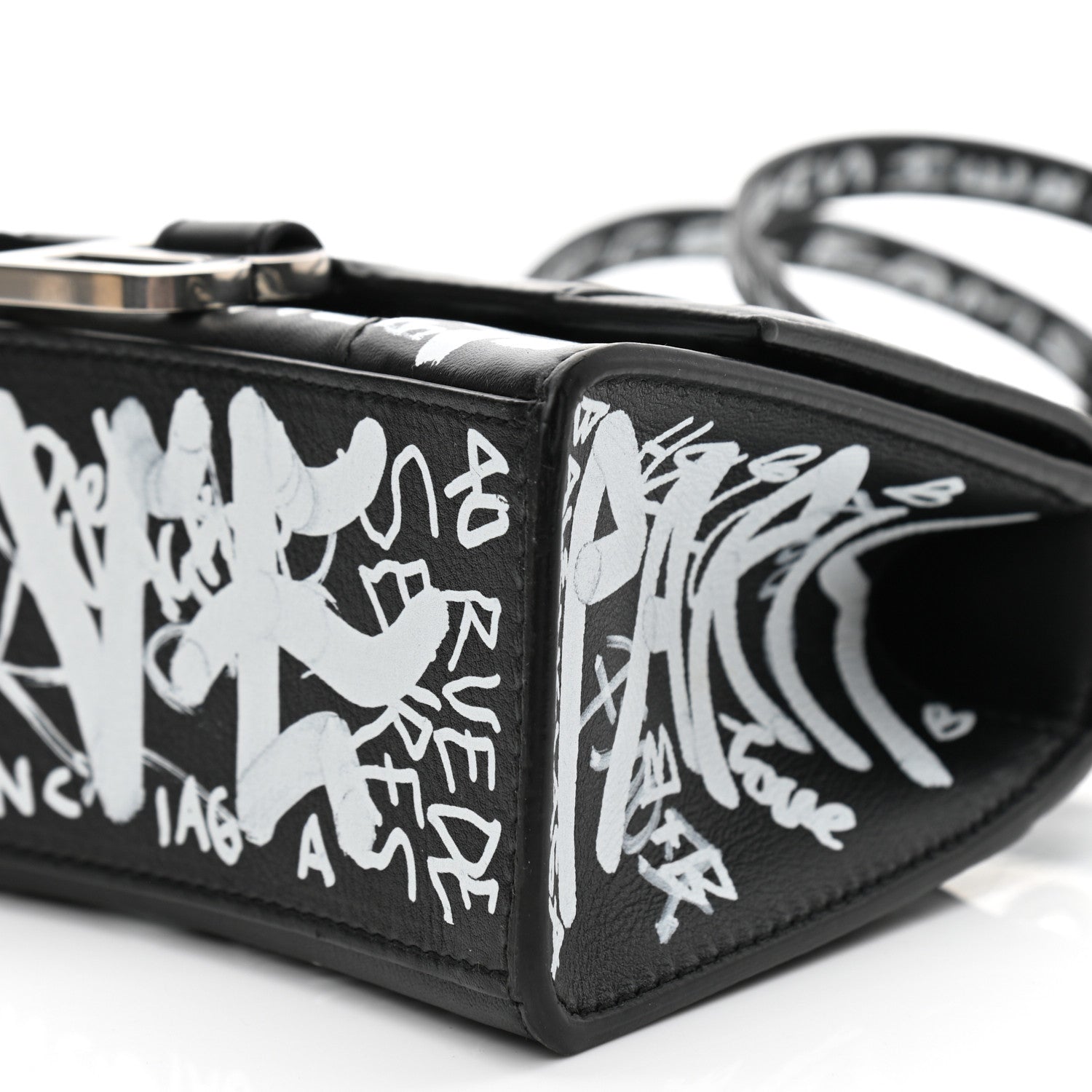Balenciaga Smooth Calfskin Graffiti Hourglass Top Handle Bag XS Black White 10 of 10