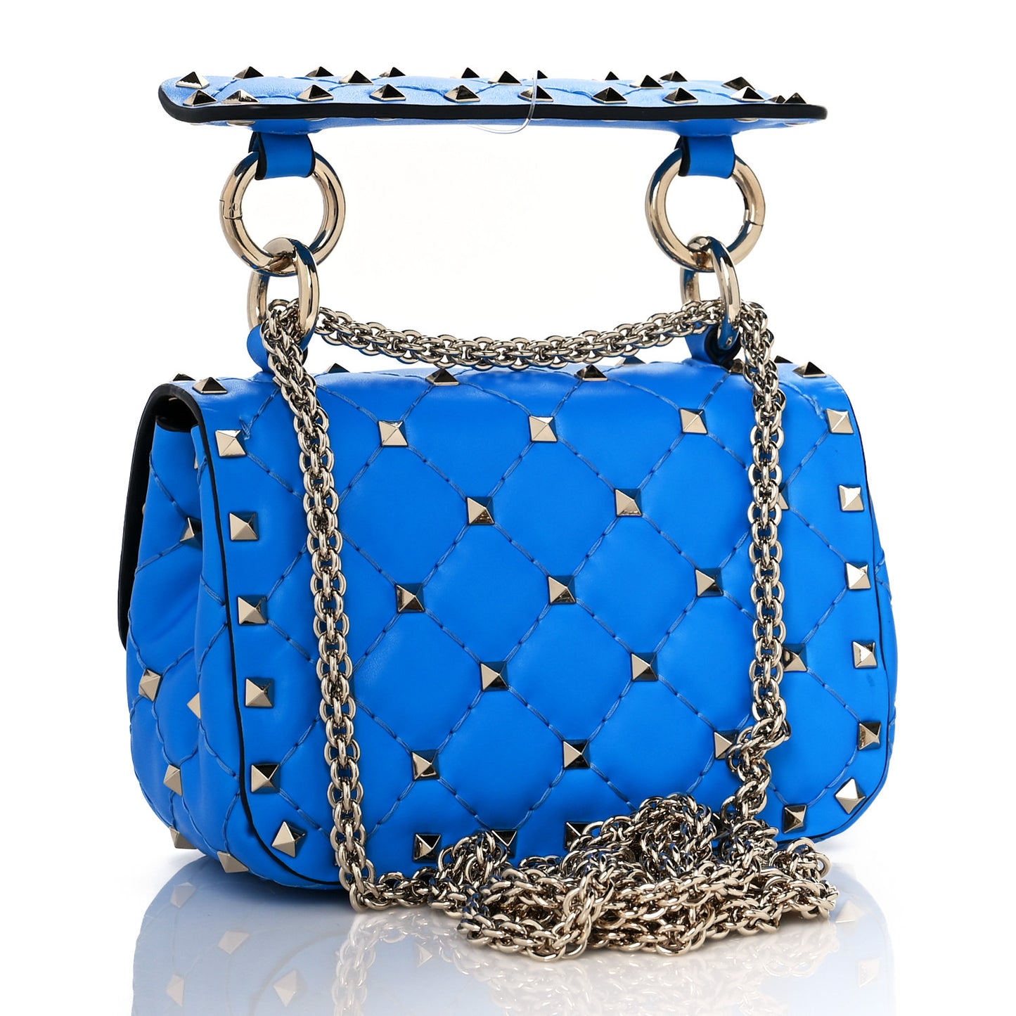 Calfskin Micro Rockstud Spike Shoulder Bag Blue Fluo