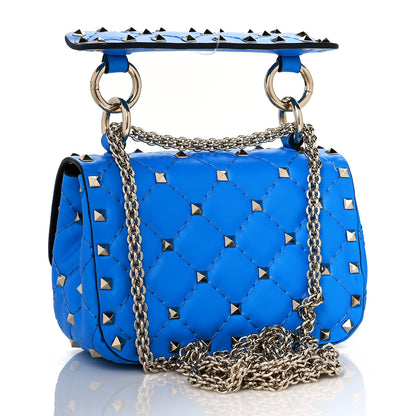 Valentino Garavani Calfskin Micro Rockstud Spike Shoulder Bag Blue Fluo 2 of 10