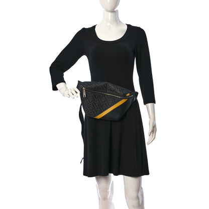 Fendi Glazed Fabric Vitello Liberty Century Logo FF 1974 Diagonal Belt Bag Black Sunflower 2 of 9