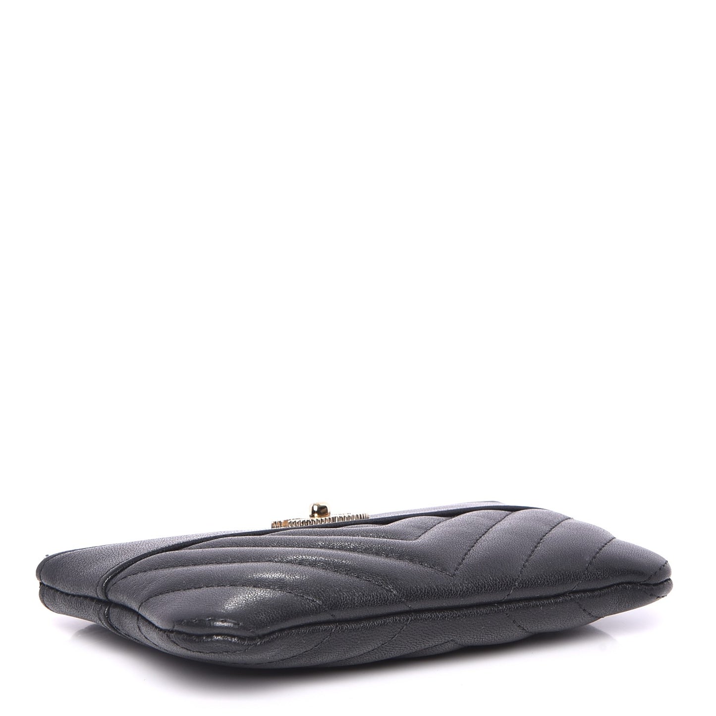Sheepskin Chevron Quilted Small Vintage Mademoiselle Cosmetic Case Black