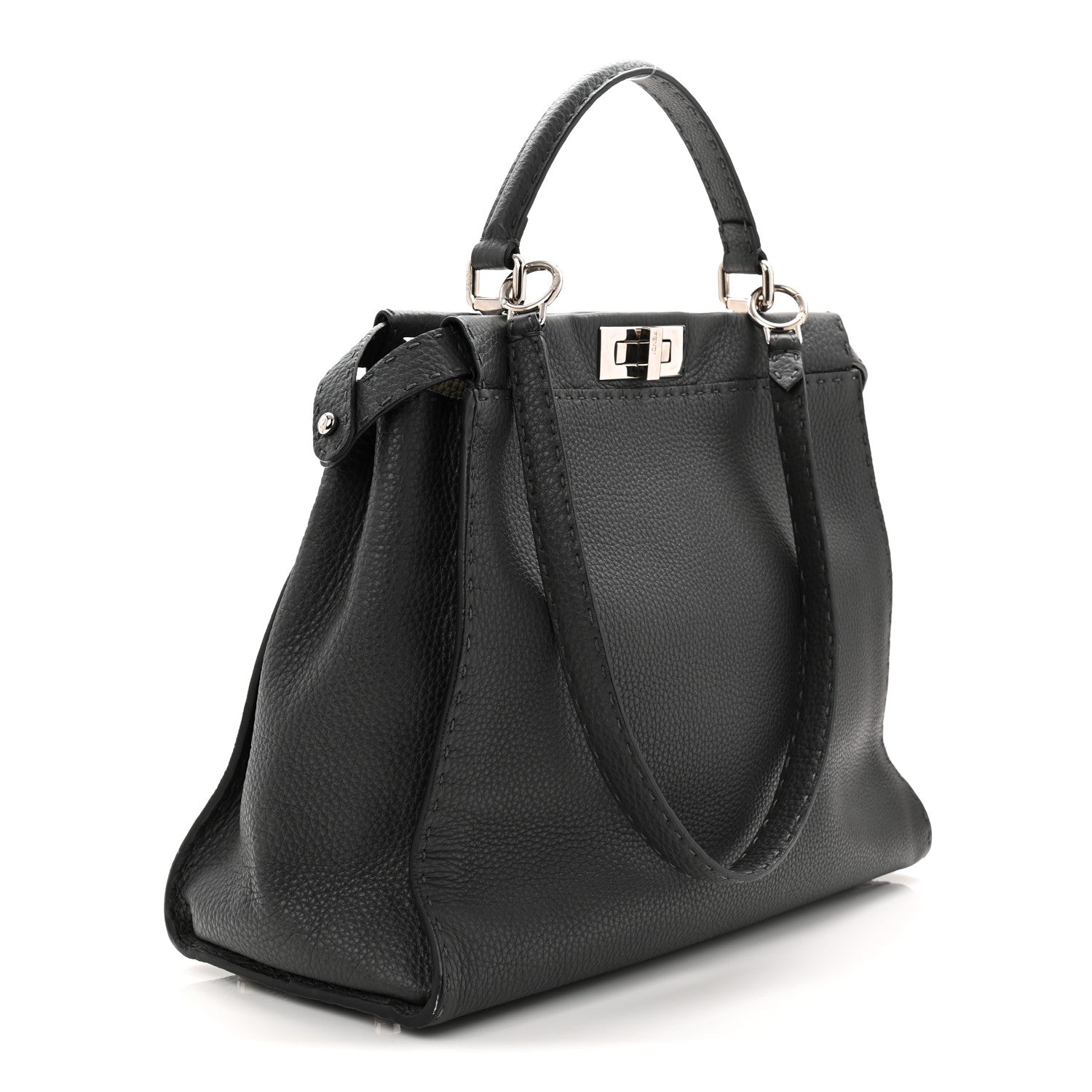 Fendi Cuoio Romano Selleria Bi-Color Large Peekaboo Iconic Satchel Asfalto Latte 3 of 10