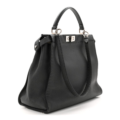 Fendi Cuoio Romano Selleria Bi-Color Large Peekaboo Iconic Satchel Asfalto Latte 3 of 10