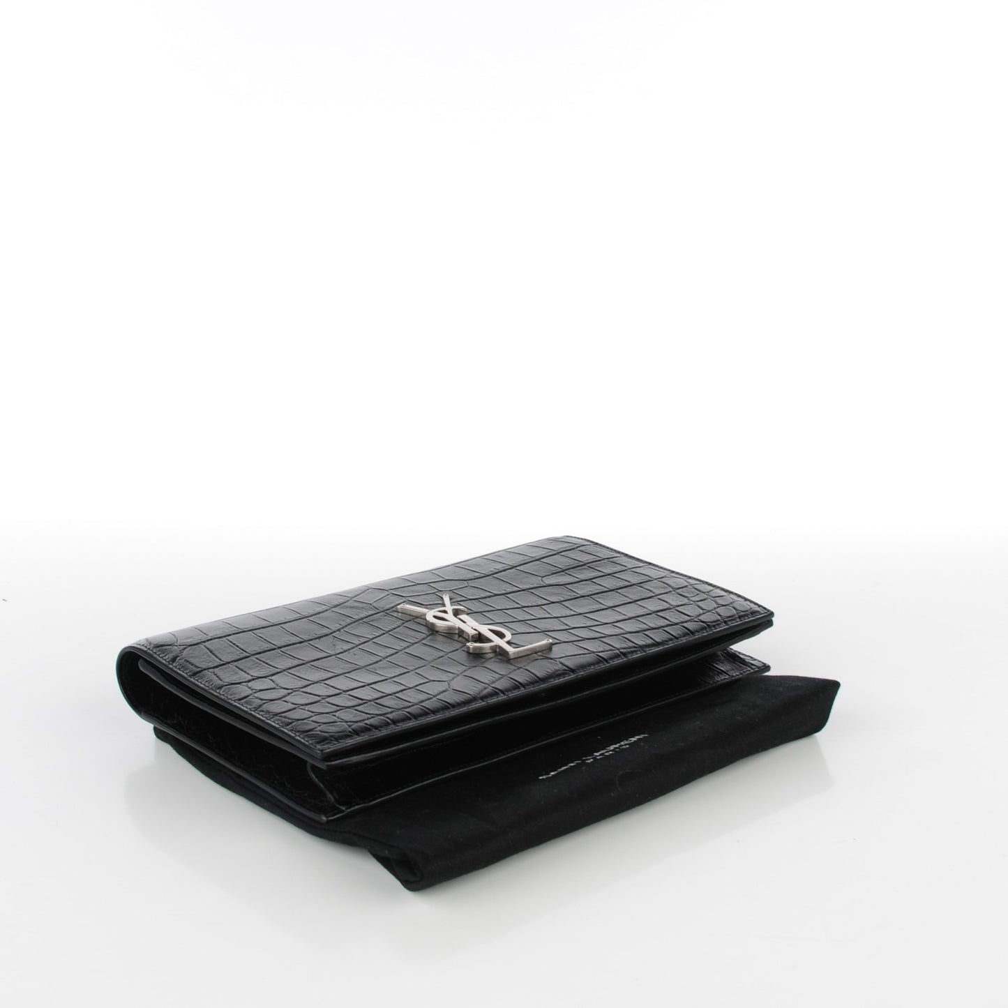 Calfskin Crocodile Embossed Classic Kate Monogram Clutch Black