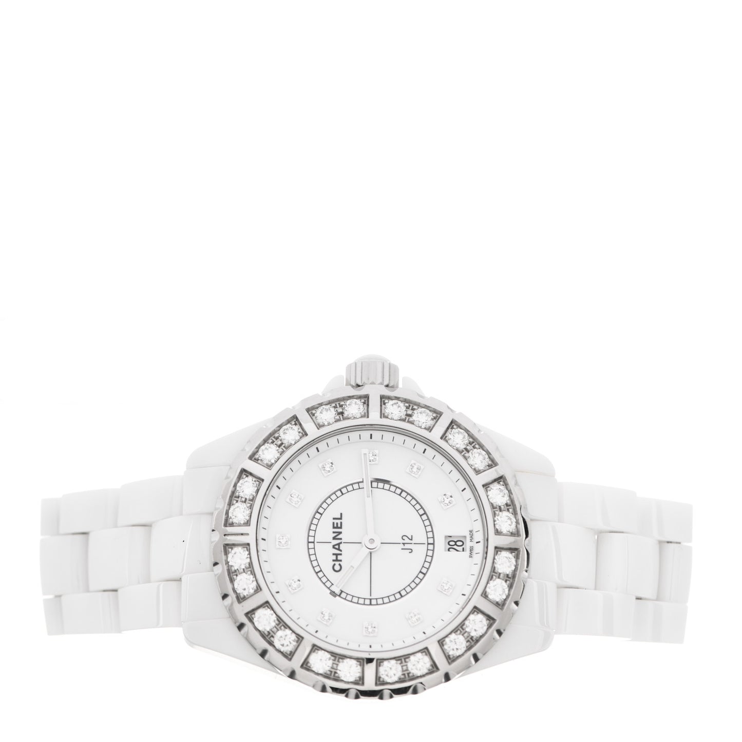 Stainless Steel Ceramic Diamond Bezel 38mm J12 Quartz Watch White