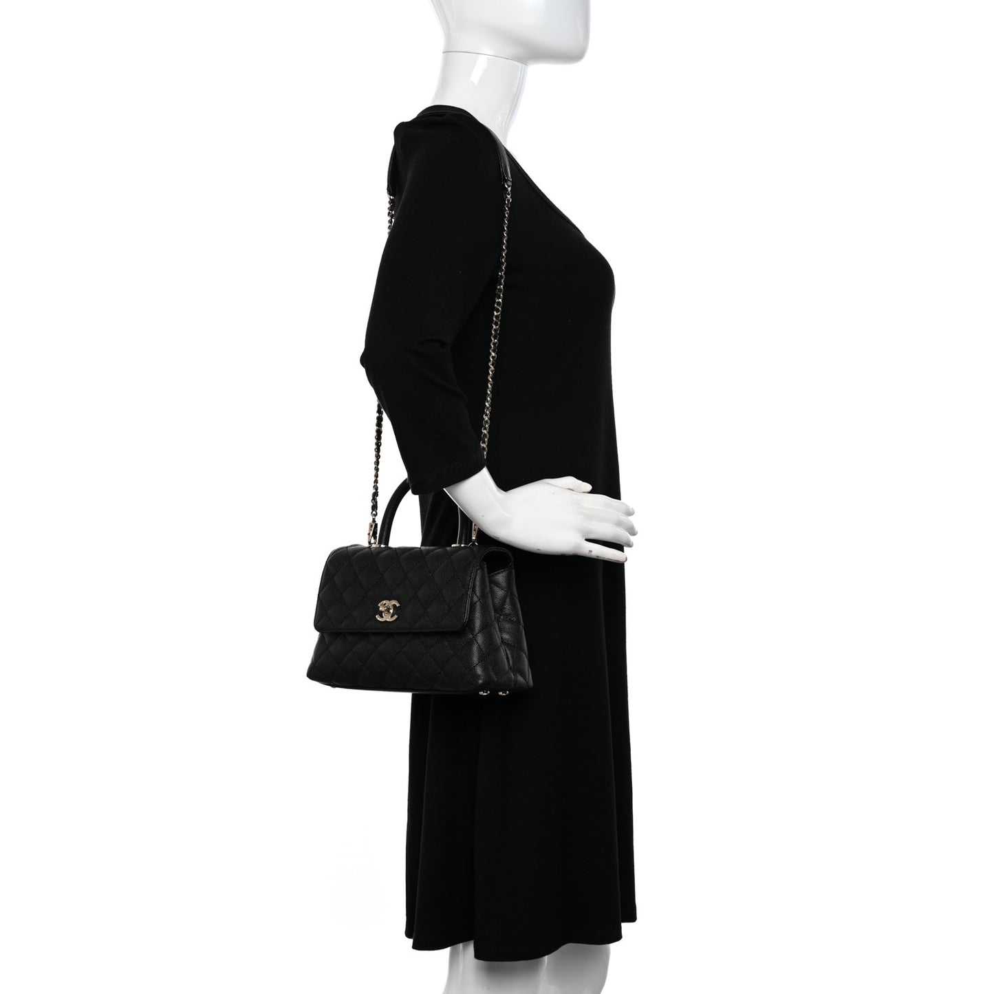 Caviar Quilted Mini Coco Handle Flap Black