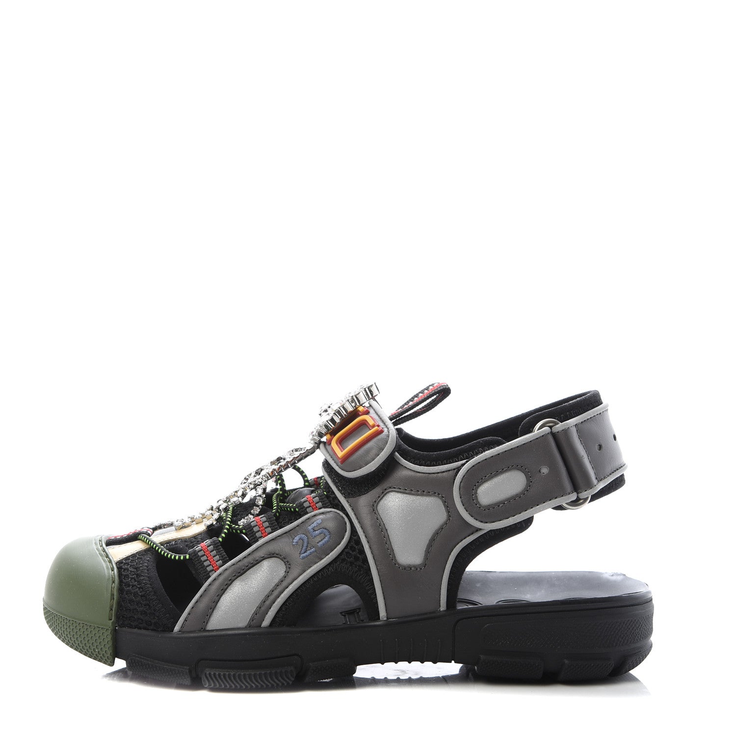 Gucci Mesh Fabric Tinsel Sport Sandals 36.5 Black Silver Green 1 of 8