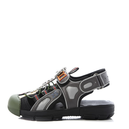 Gucci Mesh Fabric Tinsel Sport Sandals 36.5 Black Silver Green 1 of 8