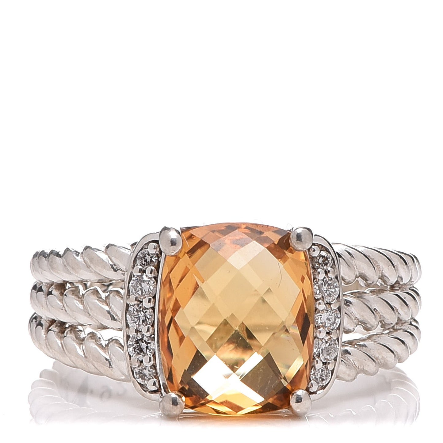 Sterling Silver Diamond Citrine 10mm Petite Wheaton Ring 52 6