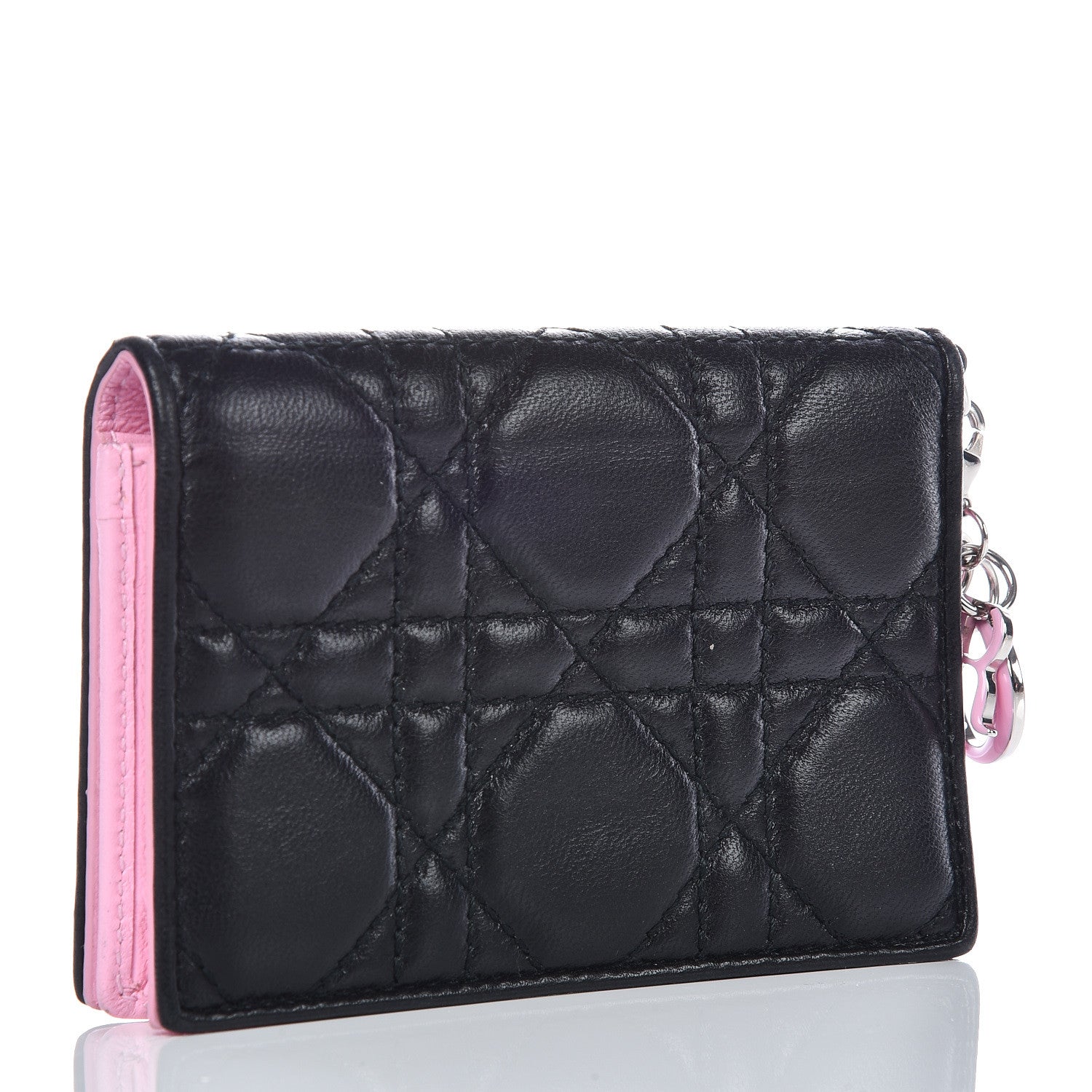 Christian Dior Lambskin Cannage Bi-Color Small Lady Dior Flap Card Holder Black Pink 3 of 10