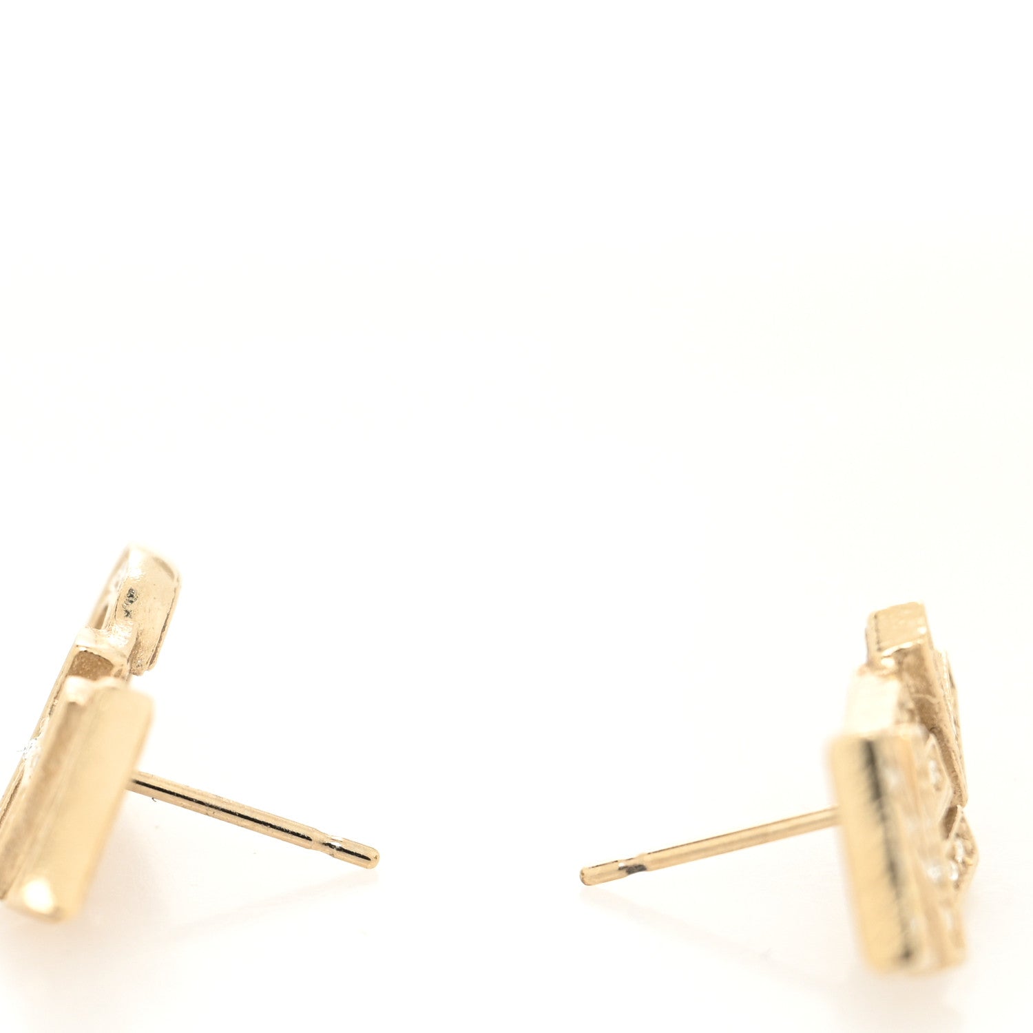 Chanel Crystal Pearl Signature Stud Earrings Gold 3 of 5