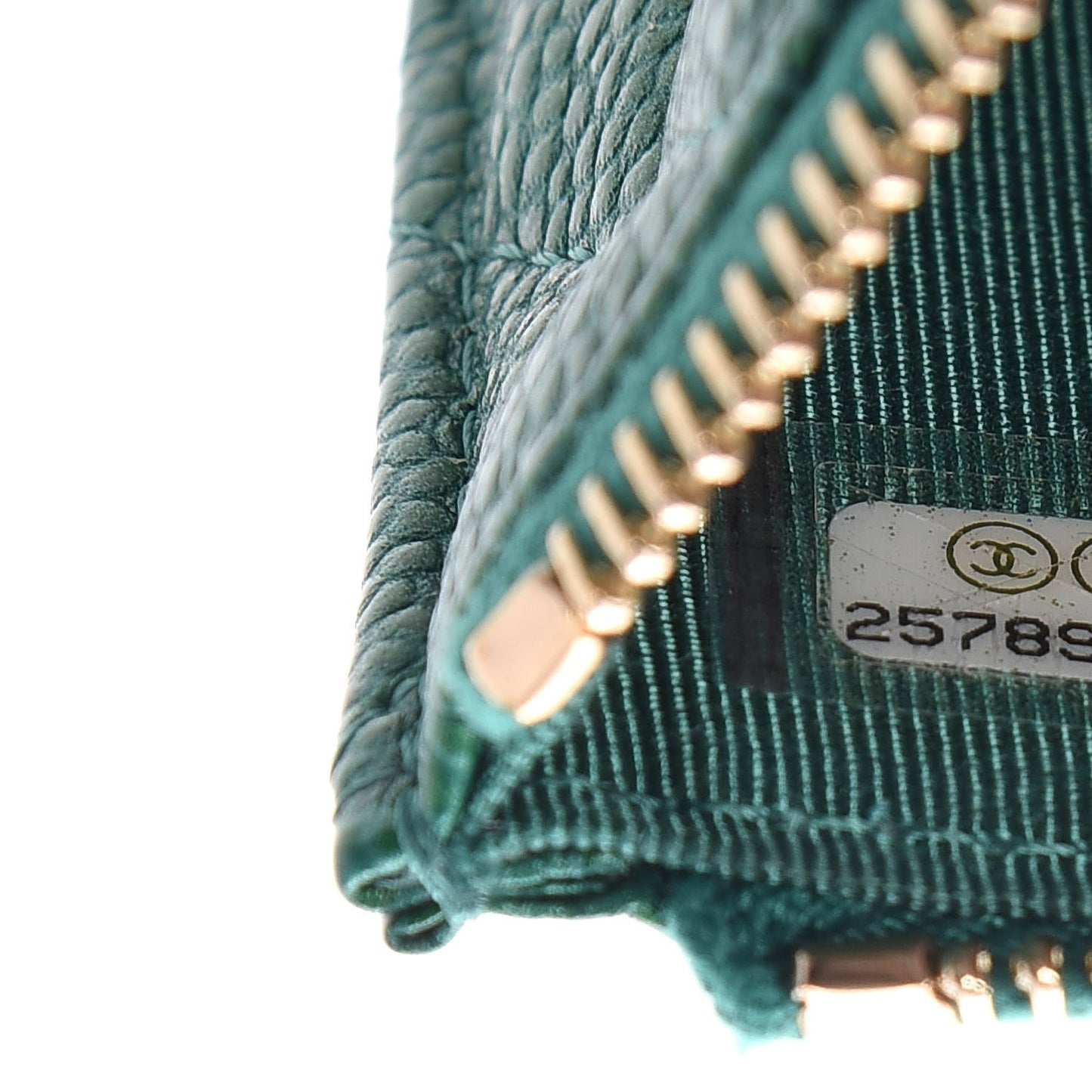 Metallic Caviar Quilted Classic Zip Pouch Green