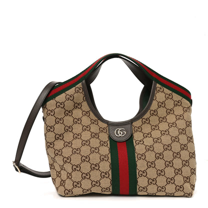 Gucci Monogram Web Small Giglio Tote Beige Dark Brown 1 of 10