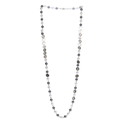Chanel Pearl Papyrus Long Necklace Gold Pearly White Grey 2 of 4