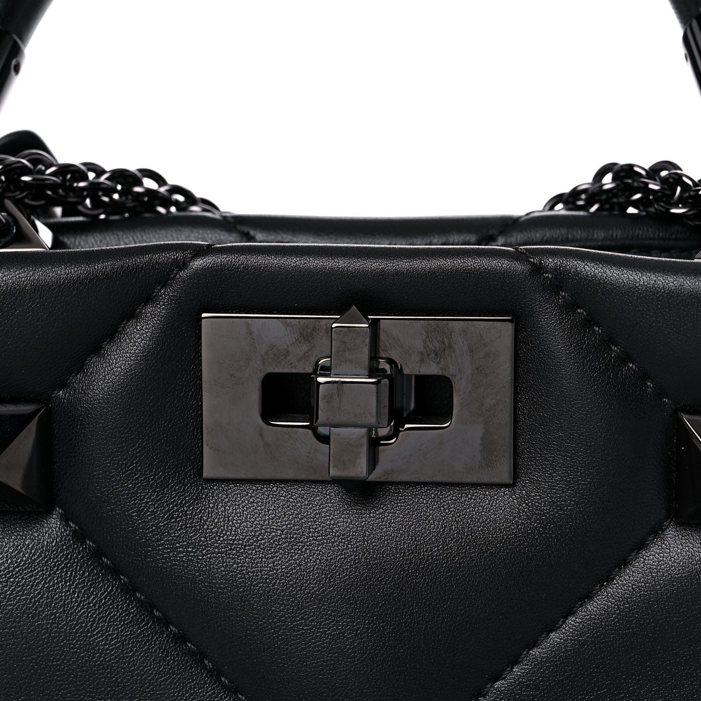 Nappa Monochrome Small Roman Stud The Handle Bag Black