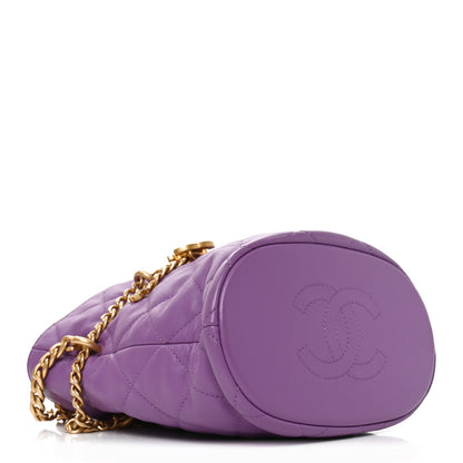 Chanel Lambskin Enamel Quilted Pending CC Bucket Drawstring Bag Purple 4 of 10
