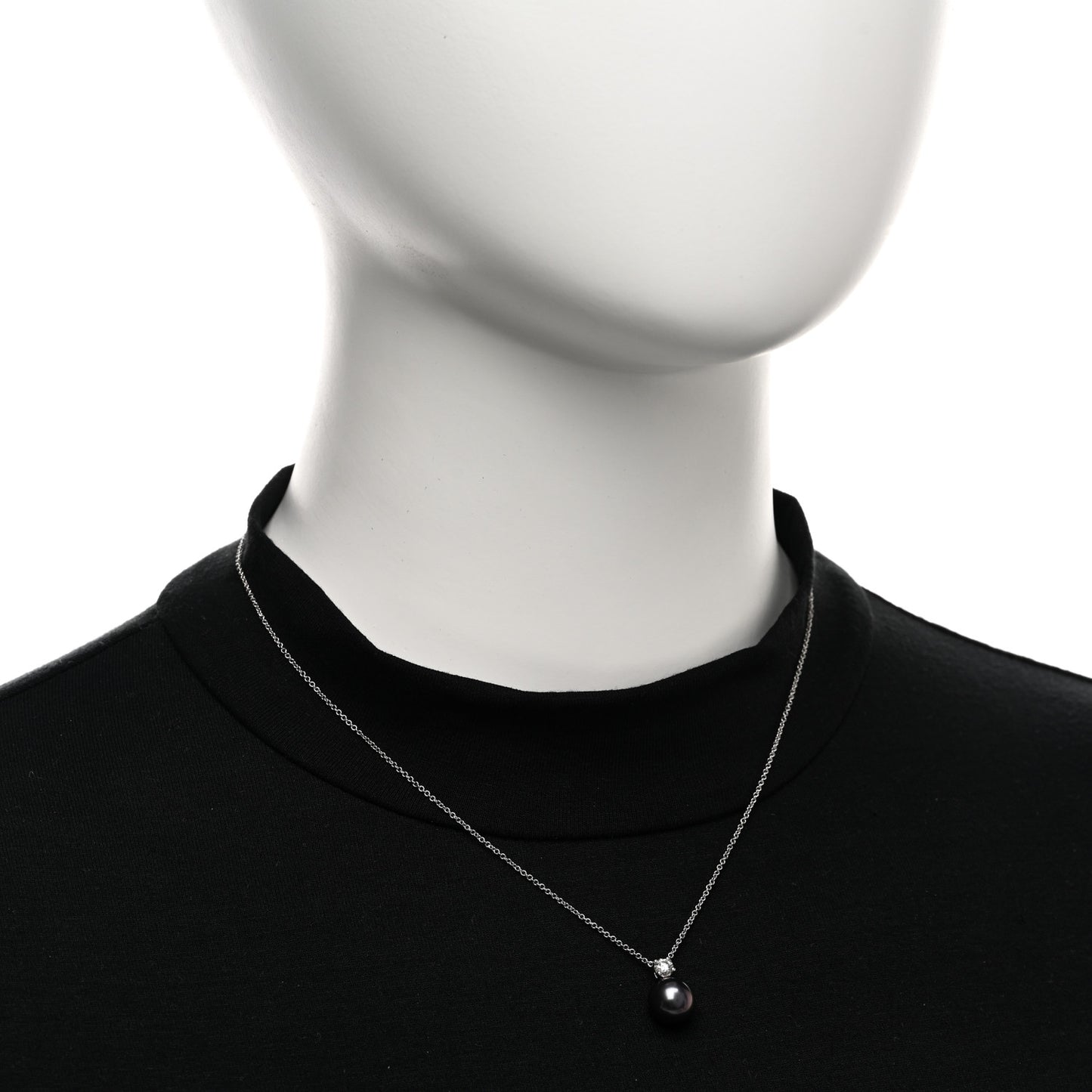 18K White Gold Diamond Tahitian Cultured Pearl Pendant Necklace