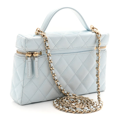 Chanel Caviar Quilted Top Handle Slim Vanity With Chain Light Blue 3 of 11