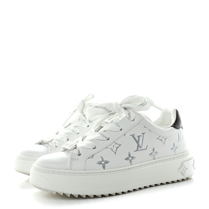 Louis Vuitton Calfskin Monogram Debossed Time Out Sneakers 35.5 White Silver 3 of 10