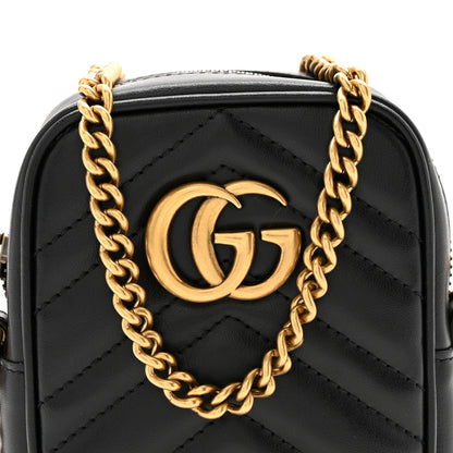 Gucci Calfskin Matelasse Mini GG Marmont Crossbody Bag Black 8 of 13