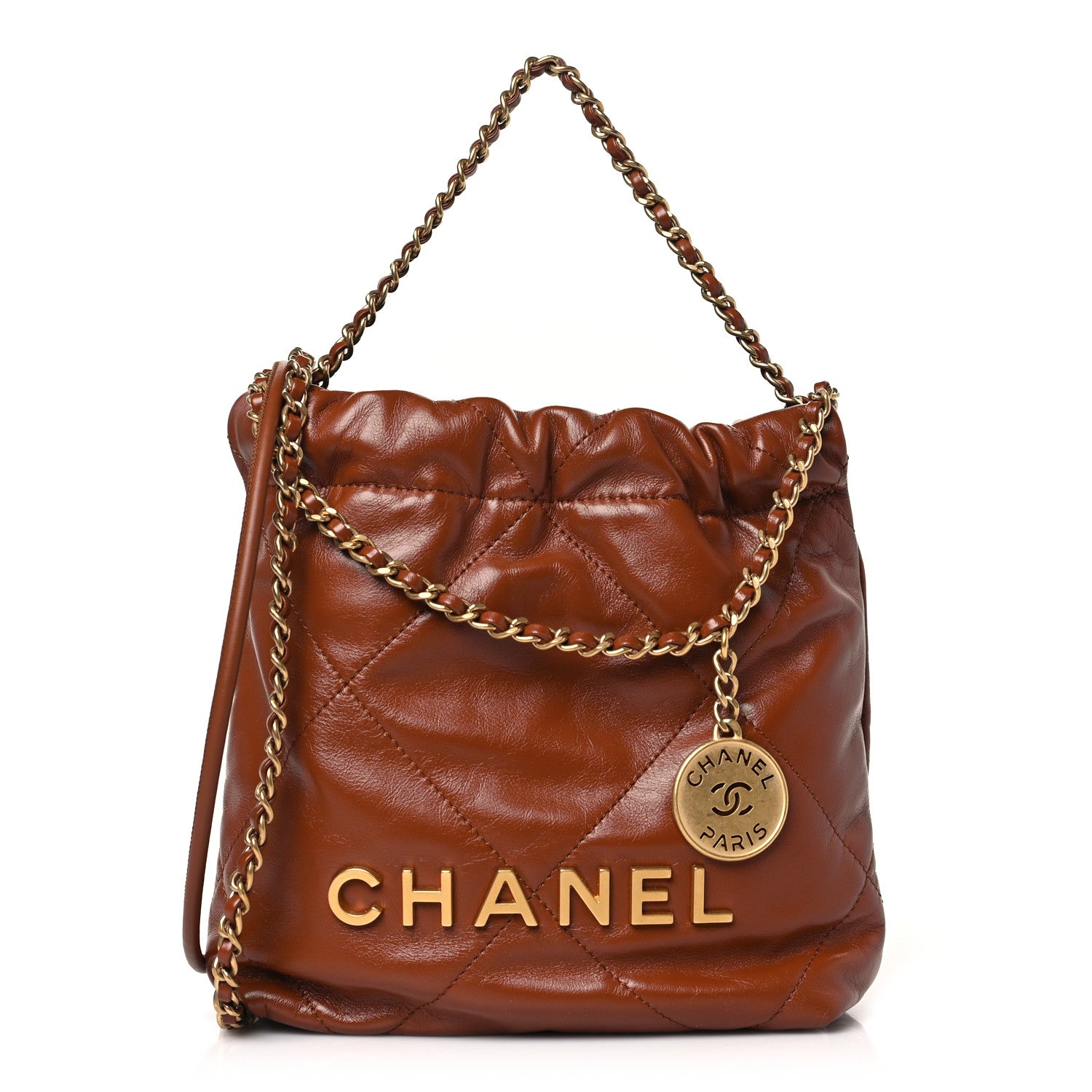 Chanel Shiny Calfskin Quilted Mini Chanel 22 Light Brown 1 of 10