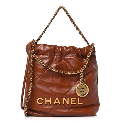 Chanel Shiny Calfskin Quilted Mini Chanel 22 Light Brown 1 of 10