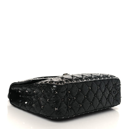 Valentino Garavani Craquele Nappa Medium Rockstud Spike Shoulder Bag Black 4 of 6