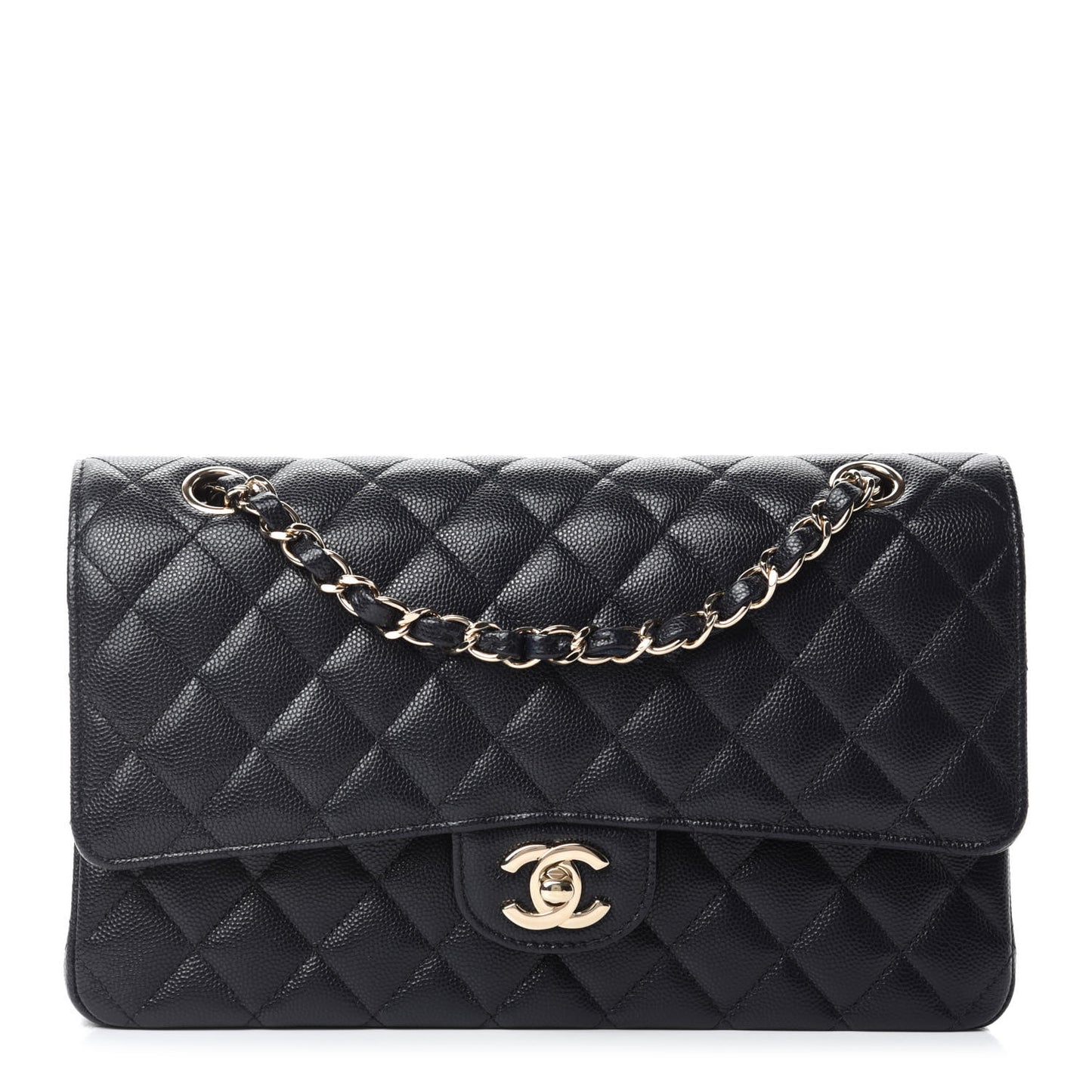 Caviar Quilted Medium Double Flap Navy