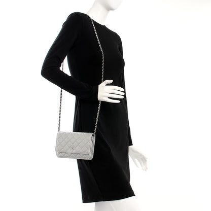 Chanel Metallic Caviar Quilted Wallet on Chain WOC Silver 2 of 8