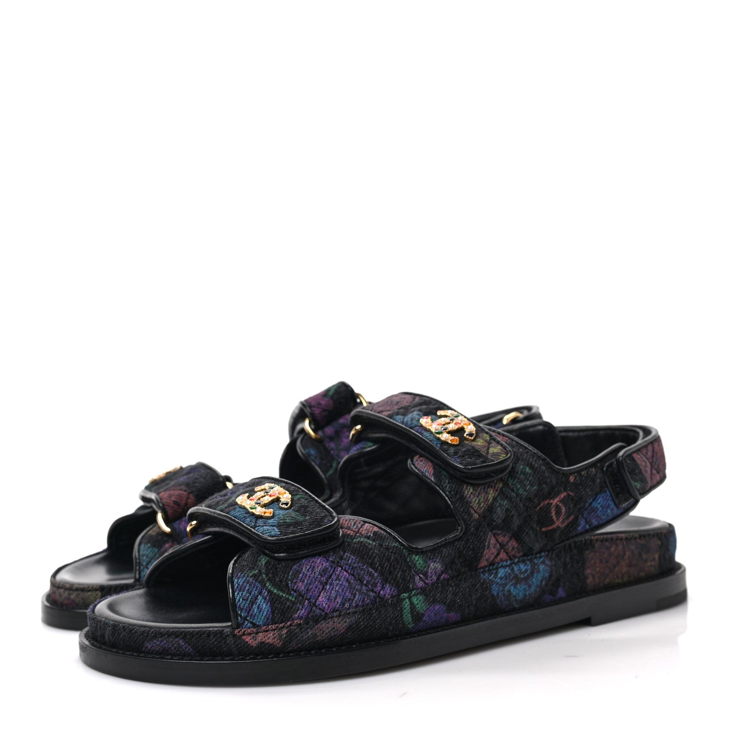 Chanel Denim Quilted Dad Sandals 38 Black Multicolor 3 of 9