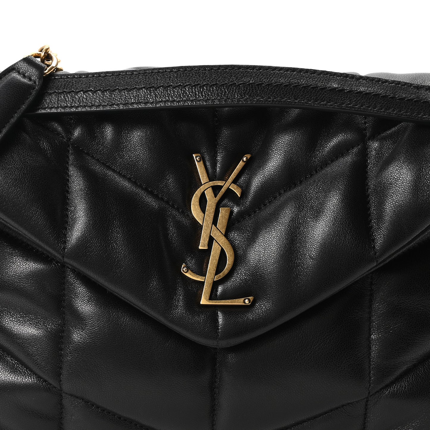 Lambskin Quilted Small Loulou Puffer Monogram Chain Satchel Black