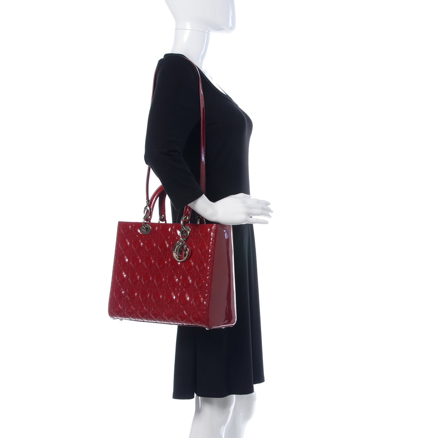 Patent Cannage Large Lady Dior Red