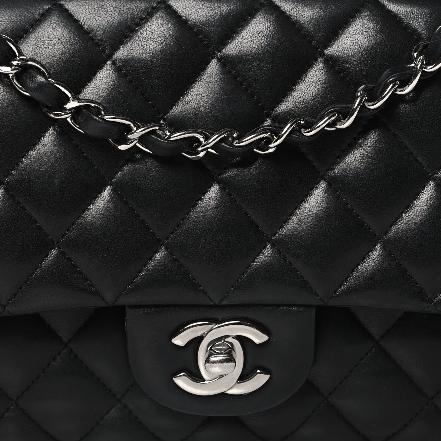 Lambskin Quilted Medium Double Flap Black