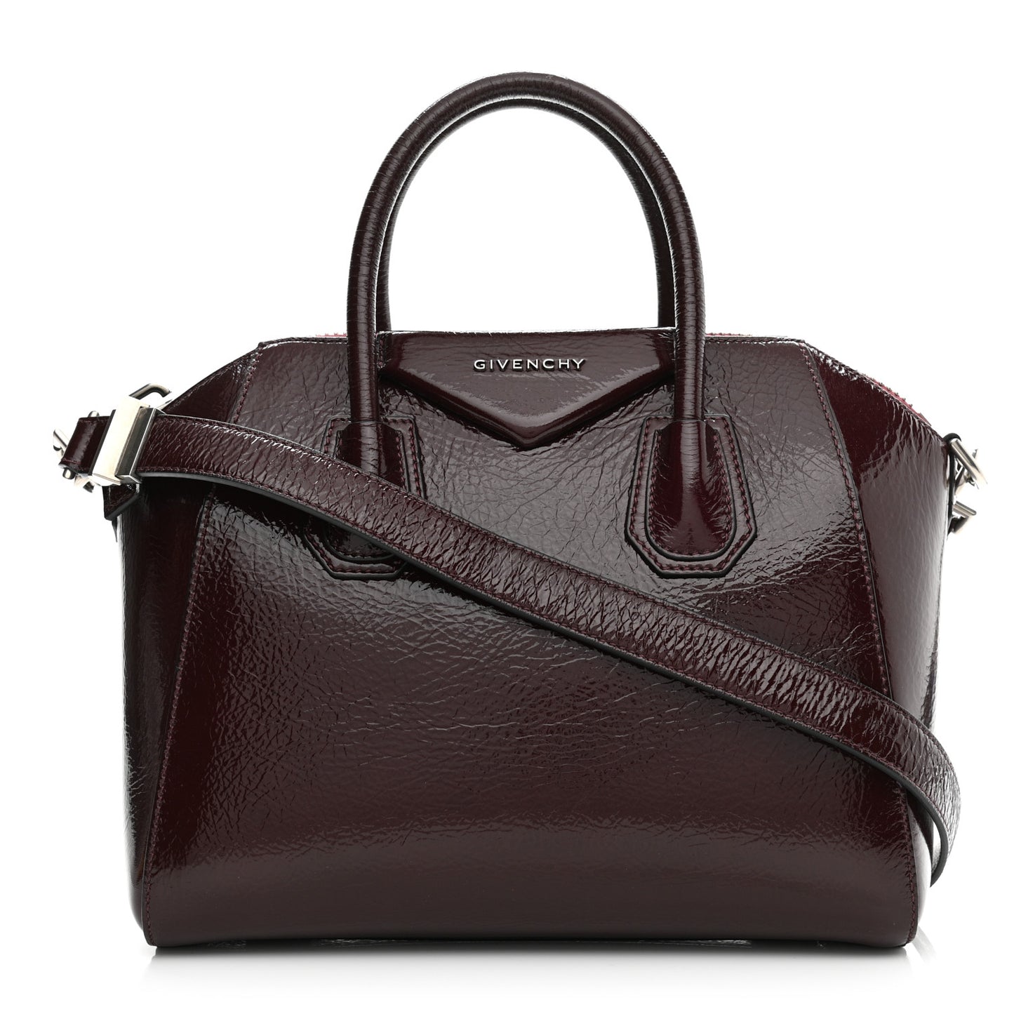 Crinkled Patent Deerskin Small Antigona Aubergine