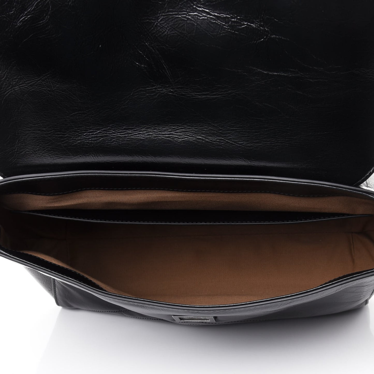 Creased Patent Calfskin Medium ID Flap Black