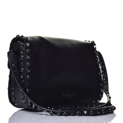 Valentino Garavani Pebbled Calfskin Onyx Medium Rockstud Rolling Flap Saddle Bag Black 3 of 8