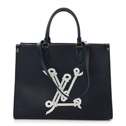 Louis Vuitton Grained Calfskin Nautical Onthego MM Navy Blue 1 of 9