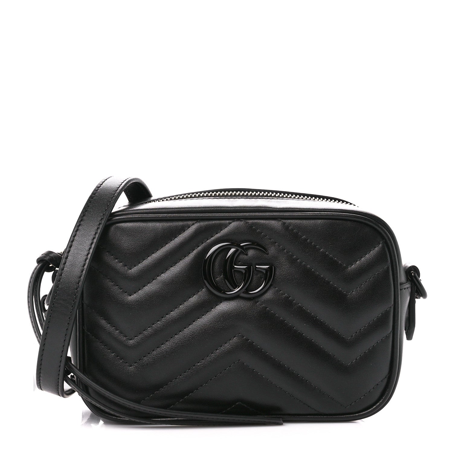 Gucci Calfskin Matelasse Monochrome Mini GG Marmont Chain Shoulder Bag Black 1 of 11