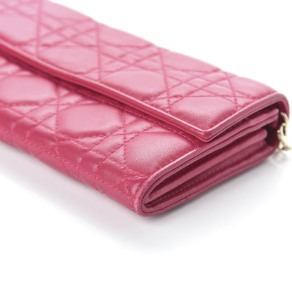 Christian Dior Lambskin Cannage Lady Dior Rendezvous Wallet On Chain Fuchsia 7 of 12