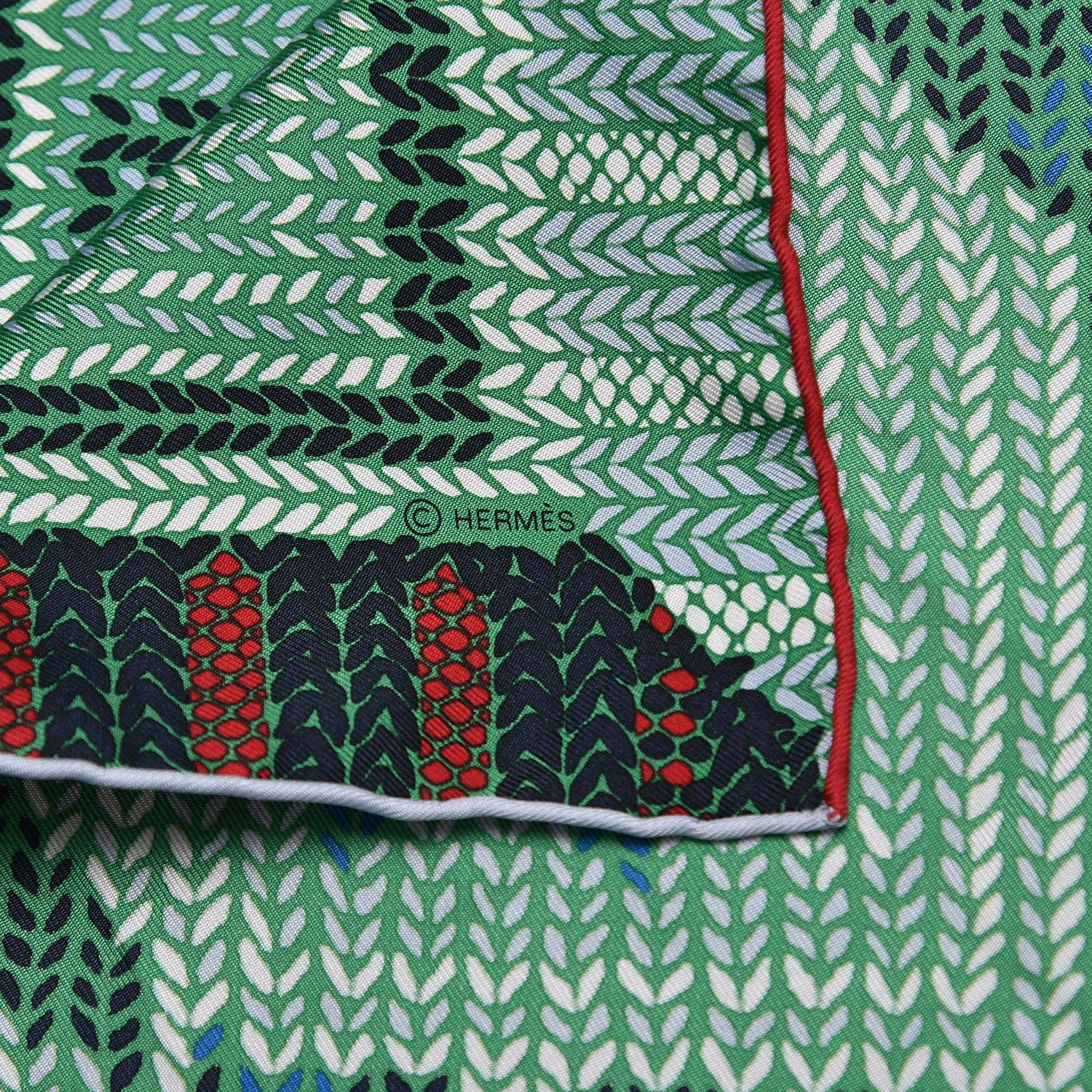 Hermes Silk Coin Du Feu Scarf 90 Vert Sapin Vert D'Eau Rouge 5 of 5