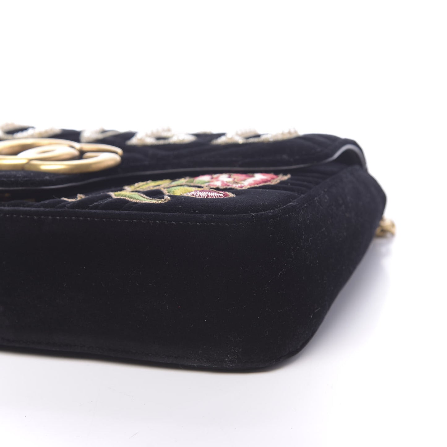 Velvet Matelasse Loved Embroidered Medium GG Marmont Shoulder Bag Black