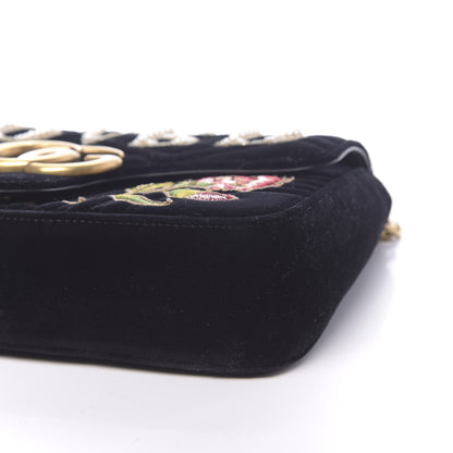 Gucci Velvet Matelasse Loved Embroidered Medium GG Marmont Shoulder Bag Black 10 of 11