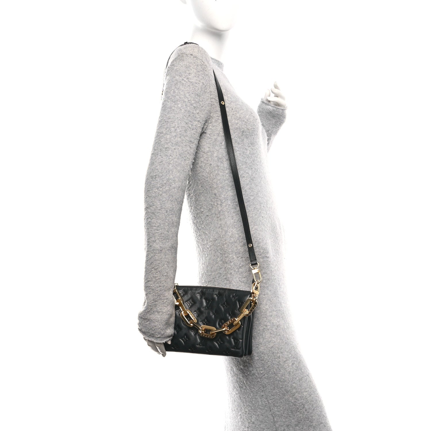 Louis Vuitton Lambskin Embossed Monogram Coussin BB Black 2 of 9